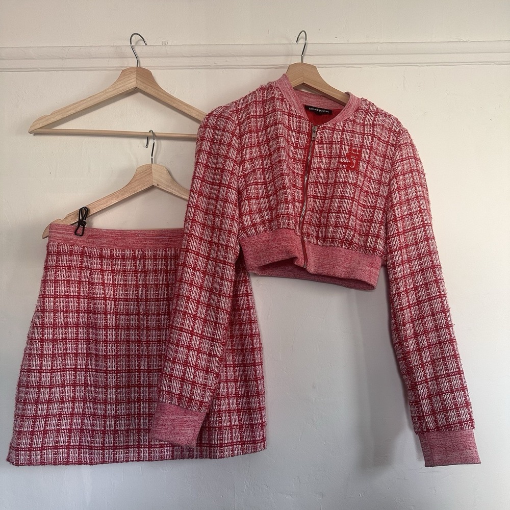 Shane Justin Cropped‎ Jacket Mini Skirt Red White Fit Preppy Legally Blonde XL